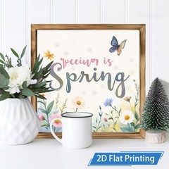 Spring Flower Butterfly Wooden Sign Watercolor Farmhouse Decor For Home Desk
