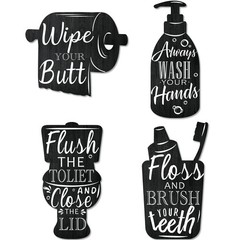 4 Pcs Black Bathroom Wall Decor Wooden Wall Art Wash Brush Floss Flush Signs …