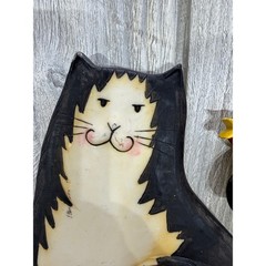 Folk Art Cat Wall Plaque Auguste Rodin Quote Whimsical Cats Birds Sign 11 inch