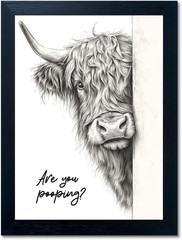 Cuadro de Pared de Bano de Vaca de Highland Divertido de 8×10 Pulgadas Negro
