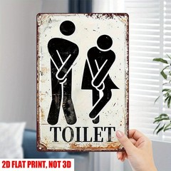 Humorous Toilet Vintage Metal Sign Bathroom Wall Decor with Funny Peeing Figures