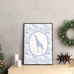 Safari Nursery Art Prints Poster Chinoiserie Toile De Jouy Animals Blue Giraffe