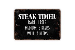 Steak Timer Sign – Funny BBQ Cheat Sheet Wall Decor – Outdoor Kitchen Man Cave