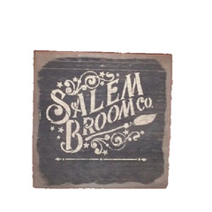 New Primitive BARNWOOD SALEM BROOM CO 9″ AGED Black Tan Rustic Halloween