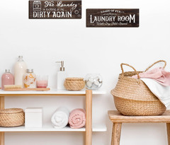 2 Pieces Rustic Laundry Room Wooden Signs Family Farmhouse Wall Decor Vintage Ba