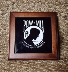 Military Wood Ceramic Tile POW MIA Wall Plague “You Are Not Forgotten” 8.25″