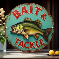 2D Flat, Vintage Bait & Tackle Tin Metal Signs 8x8in – Rustic Aluminum Wall Art