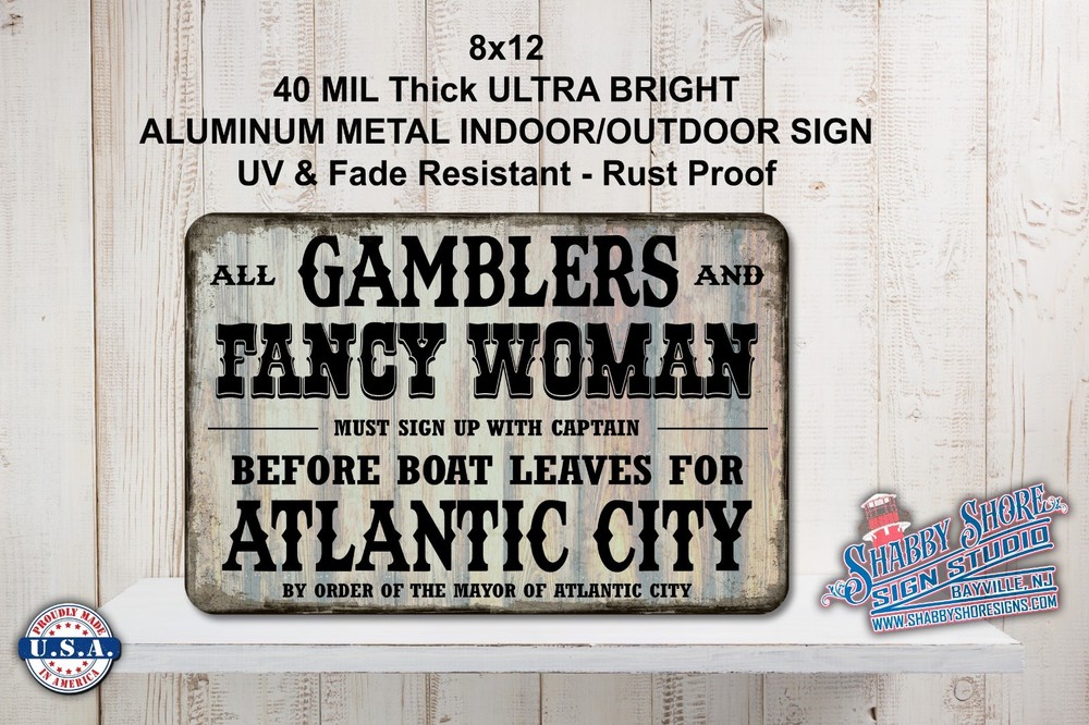 Funny Beer Bar Pub Atlantic City Gamblers Sturdy Metal Indoor/Outdoor Sign 8×12