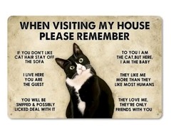 Funny Tuxedo Cat House Rules Tin Sign 8×12″ Wall Decor Gift
