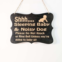 Shhh Sleeping Baby Door Sign 9×6.5in Painted Wood