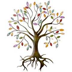 Metal Tree Wall Sculpture Gold Tree Home Decoration Multi Colored Leaf Art Handc