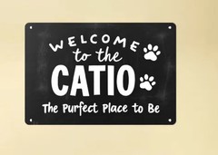 Welcome to The Catio Metal Sign Funny Cat Wall Decor Gift for Cat Lovers 8×12 In