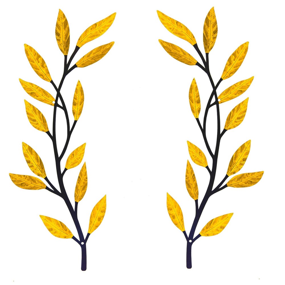 Metal Tree Leaf Wall Decor 2 PCS Golden Yellow Rustic Vine Branch Wall Art