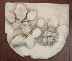 Vintage Hen Feathers Rose Decorative Bas Relief Cast 3-D Heavy Hand Painted