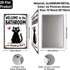 Funny Black Cat Bathroom Sign Welcome A Cat Will Be With You Shortly 8×12 Metal