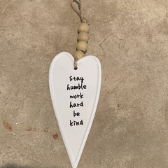 Hobby Lobby White Heart Farmhouse Hanging Wall Plaque “Stay Humble” Wood/Jute