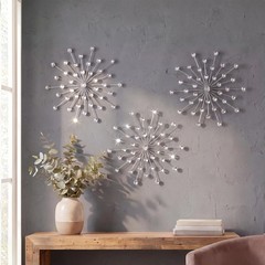 ZEXUIRU 3 Set Silver Metal Jeweled Wall Art Bling Crystal Home Décor Sun Burst R