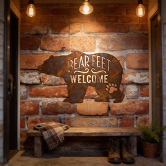 Large/Heavy Rustic 14″Steel “Bear Feet Welcome” Sign…A Great Gift…Ships Free