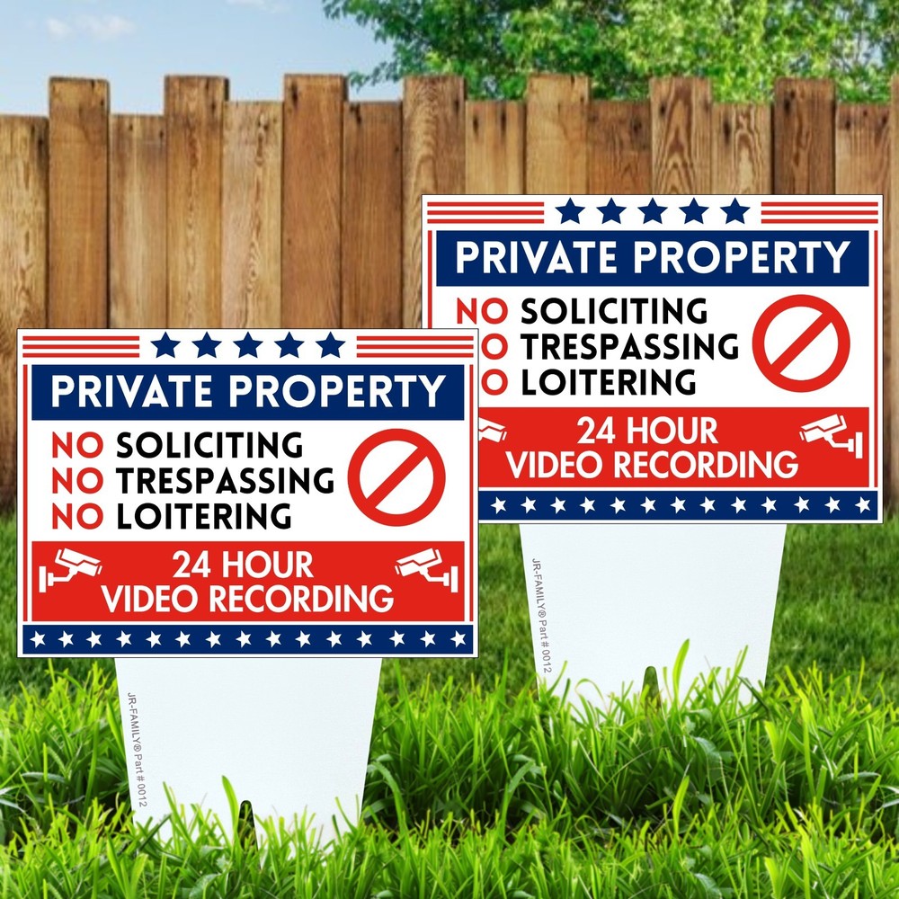 Private Property Yard Sign No Soliciting No Loitering No Trespassing 2 padk