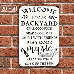 Backyard Welcome Metal Plaque Rustic Patio Relax Garden Outdoor Wall Hanging