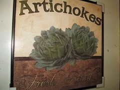 “Artichokes” Framed Plaque, Kitchen or Dining Room Decor, 12″ x 12″ New