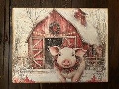 Christmas Farm, Barn Animals, PIG #1, Handcrafted Plaque / Sign