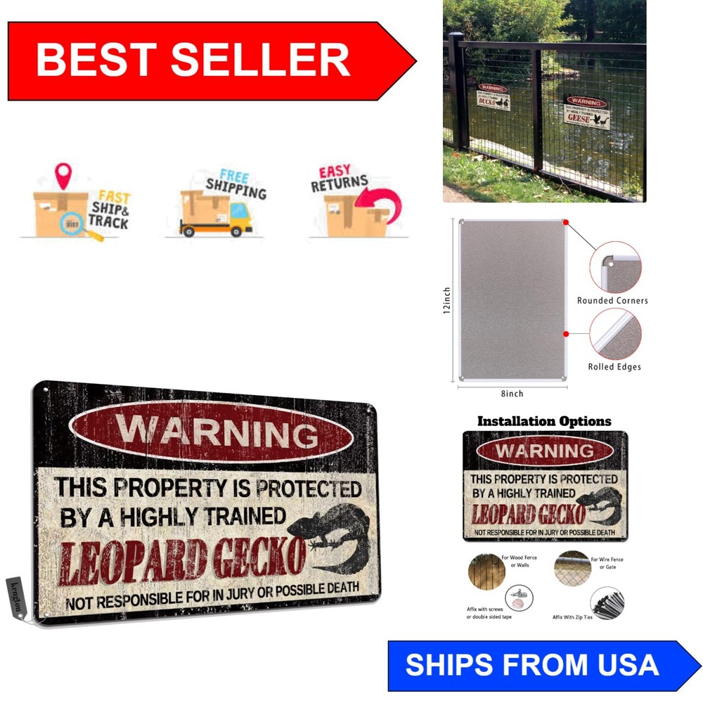 12×8 Inch Leopard Gecko Warning Metal Sign – Perfect for Gardens & Man Caves