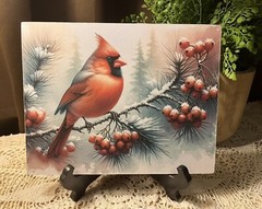 Cardinal, Red Bird, Winter, Snow, Handcrafted Plaque / Sign
