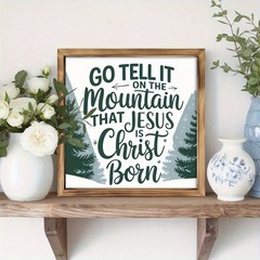 Wooden Framed Go Tell It On The Mountain Jesus Christmas Religious Wall Decor