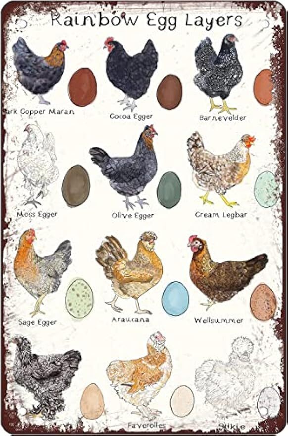 Chicken Breeds Tin Sign – 8×12 Inch Vintage Decorative Signage with Egg Layers A