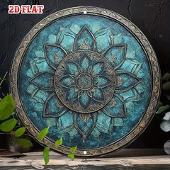 Mandala Metal Sign Floral Art Blue and Gold Vintage Rustic Home Wall Decoration