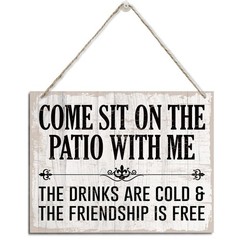 Patio Garden Decor, Come Sit on the Patio Sign, Rustic Hanging Wood Plaque Si…