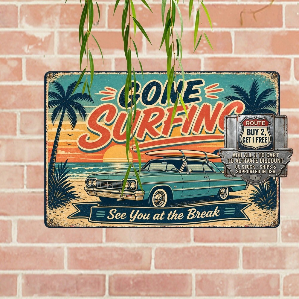 Gone Surfing Retro Indoor Beach House Ocean Tiki Sign