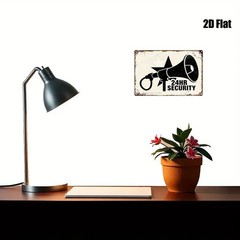 Vintage 24 Hour Security Metal Sign Beige Black Yard Protection Wall Decor Gift