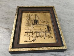 Vintage Wood CottageCore Wall Decor Rustic Country Gold Foil Etching Farm Art