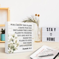 Elegant Cursive Verse Source Botanical Accent Whitewashed Wood Box Sign Gift