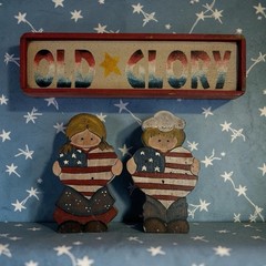 USA LOT OF 3 Americana Primitive Old Glory Jones Old Rustic Sign Co Girl & Boy