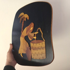 VTG Mid-Century Modern 13×11 Wood Inlay Marquetry Wall Art Rebecca at the Well