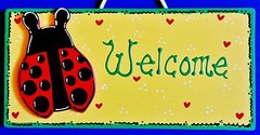 WELCOME LADYBUG SIGN Deck Pool Backyard Patio Wall Decor Seasonal Summer Plaque