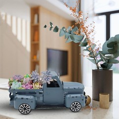 Blue Truck Decor Metal Small Cute Farm Car Decor Vintage Tree Flowers Handcra…