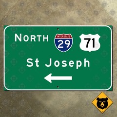 Missouri Interstate 29 north Saint St Joseph freeway highway road sign 15×9