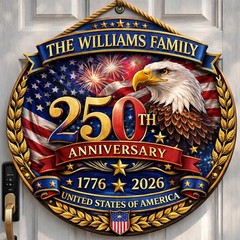 250th Anniversary America Door Hanger 1776-2026 Patriotic Wood Sign