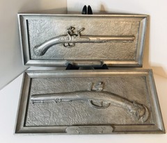 2 Unique German Guns Italian Pistols 1850-1880 Wall Plaques 6×13” Metal Set EUC