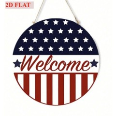 Vintage Welcome USA Flag Metal Sign Patriotic 4th Of July Independence Day Decor