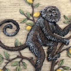 Set of 2 Elephant Monkey Ceramic Tile Trivets Wall Plaques 3D Relief Art