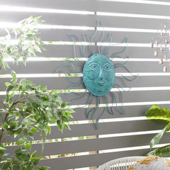 Metal Teal Indoor Outdoor Sun Wall Decor Free Ship NEW