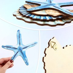 Yookeer 4 Pcs Beach Wall Decor, Wooden Seashell Starfish Wall Decoration, Oce…