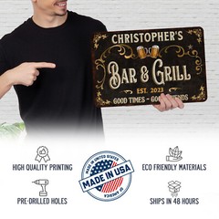 Custom Bar & Grill Sign Home Bar Decor Backyard Bar BBQ Metal Sign 108122002153