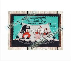 1932 Three Little Pigs Playing Cards box cover metal tin sign home decor nearby