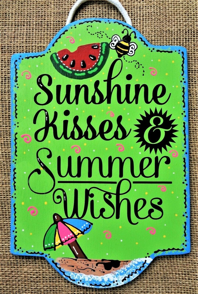 SUNSHINE KISSES & SUMMER WISHES SIGN Wall Deck Pool Patio Backyard Porch Plaque